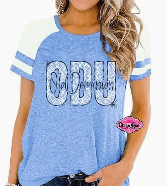 ODU Knockout Bling Hudson Blue Short Sleeve Womens Fitted