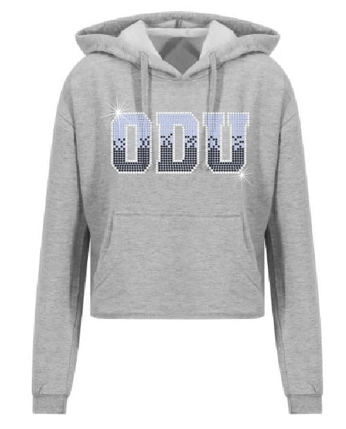 ODU Cropped Hoodie Ombre Bling Grey Sweatshirt