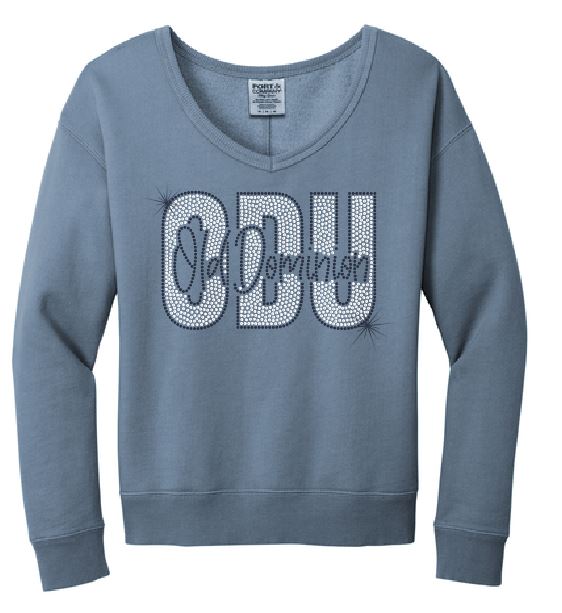 ODU Knockout Bling Denim Blue Vneck Sweatshirt