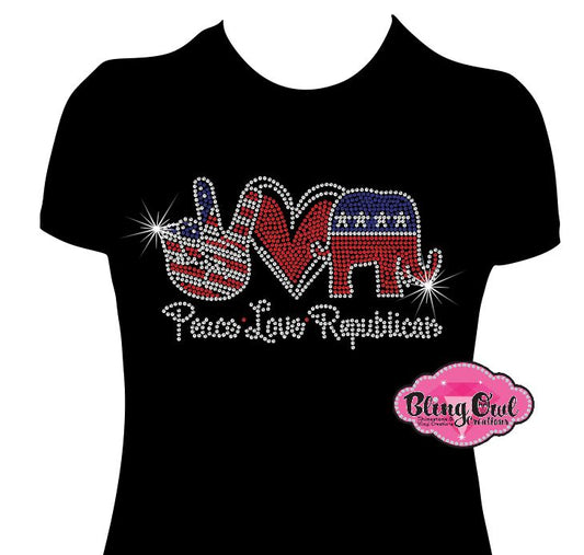 peace love republican elections vote politics shirt rhinestones sparkle bling