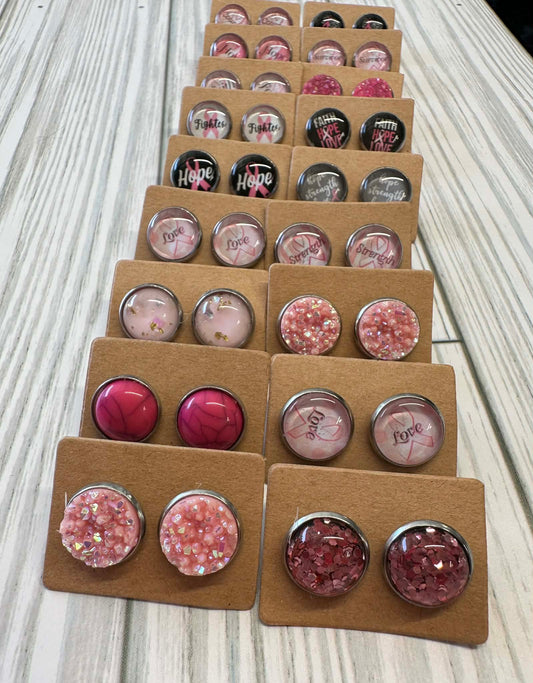 Breast Cancer Stud Metal Earrings - Mystery Pick