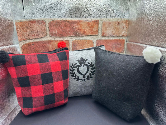 Wool Zipper Pouch with Pom