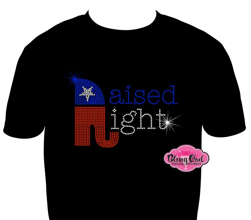 raised right republican elections vote politics shirt rhinestones sparkle bling