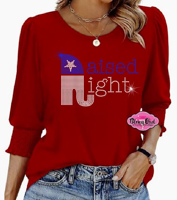 Raised Right Republican Elephant 3/4 Ruffle Sleeve Tshirt