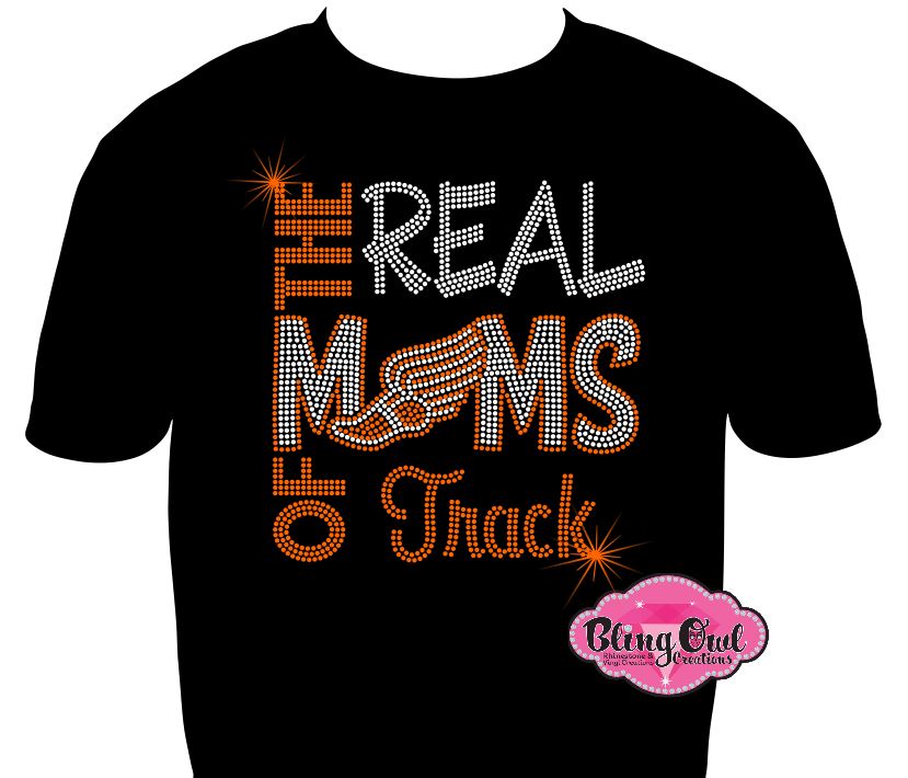 real moms of track_mom design shirt glam_vibes_outfit rhinestones sparkle bling school spirit wear sports mom cheerleader