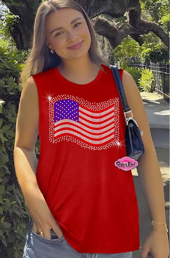 USA Flag Scatter Womens Tank Top