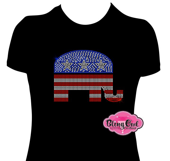 republican elephant raised right elections vote politics shirt rhinestones sparkle bling