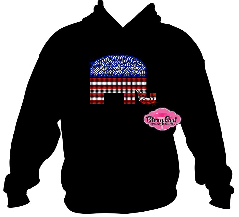 republican elephant raised right elections vote politics shirt rhinestones sparkle bling