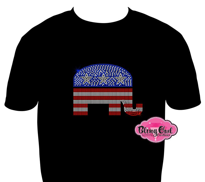 republican elephant raised right elections vote politics shirt rhinestones sparkle bling