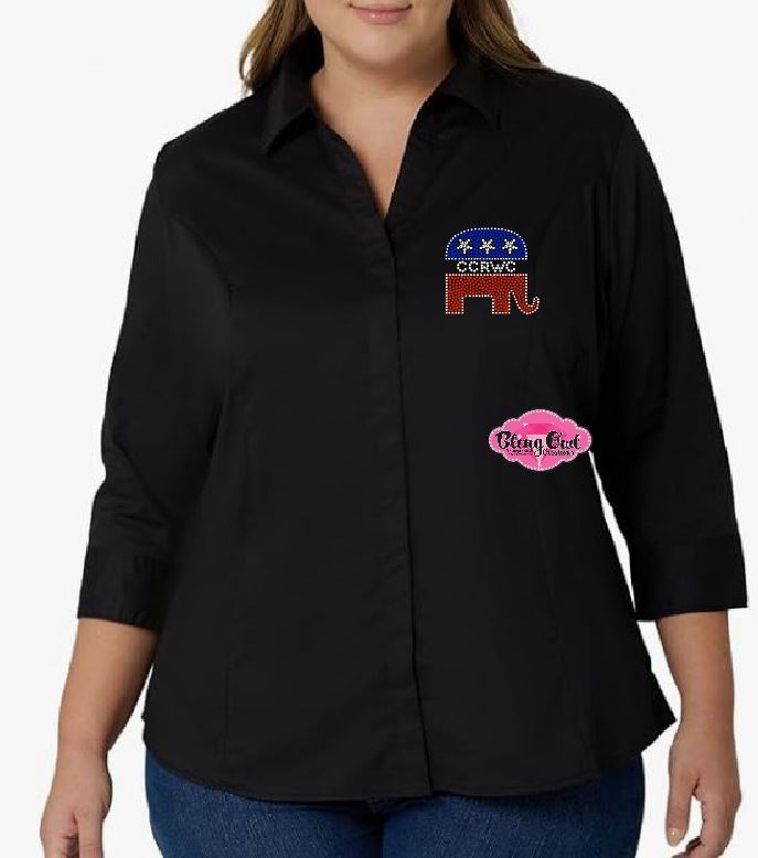 CCRWC Dress Shirt Pocket Design Republican Elephant Plus Sizing (Rhinestone)