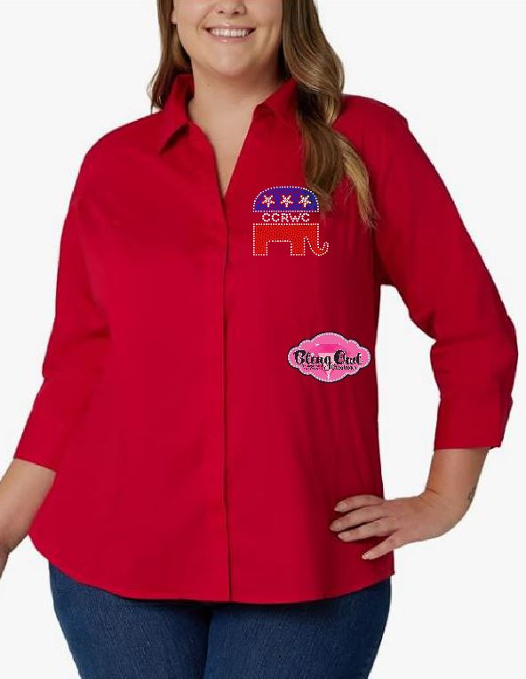CCRWC Dress Shirt Pocket Design Republican Elephant Plus Sizing (Rhinestone)