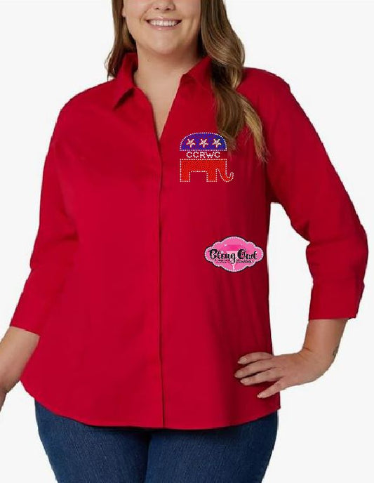 CCRWC Dress Shirt Pocket Design Republican Elephant Plus Sizing (Rhinestone)
