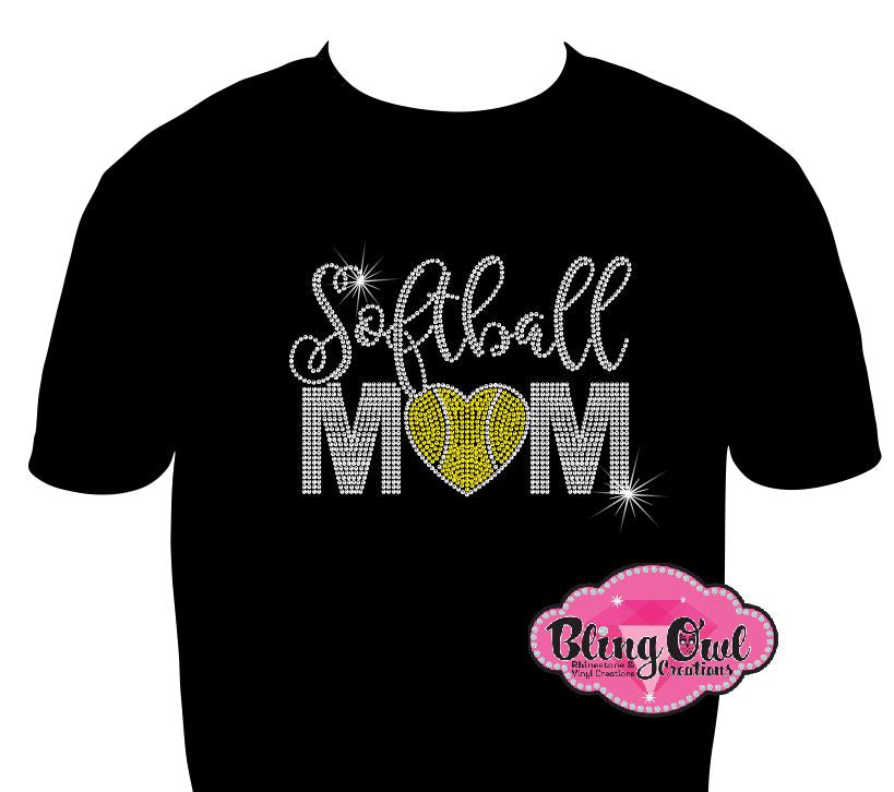 softball_mom_heart tshirt rhinestones sparkle bling