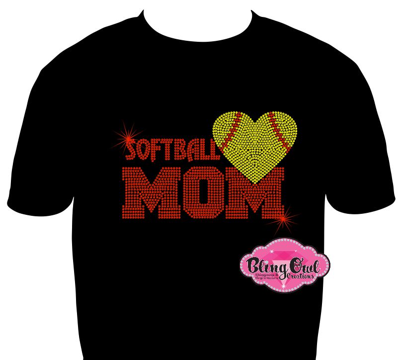 softball_mom_with_heart tshirt rhinestones sparkle bling