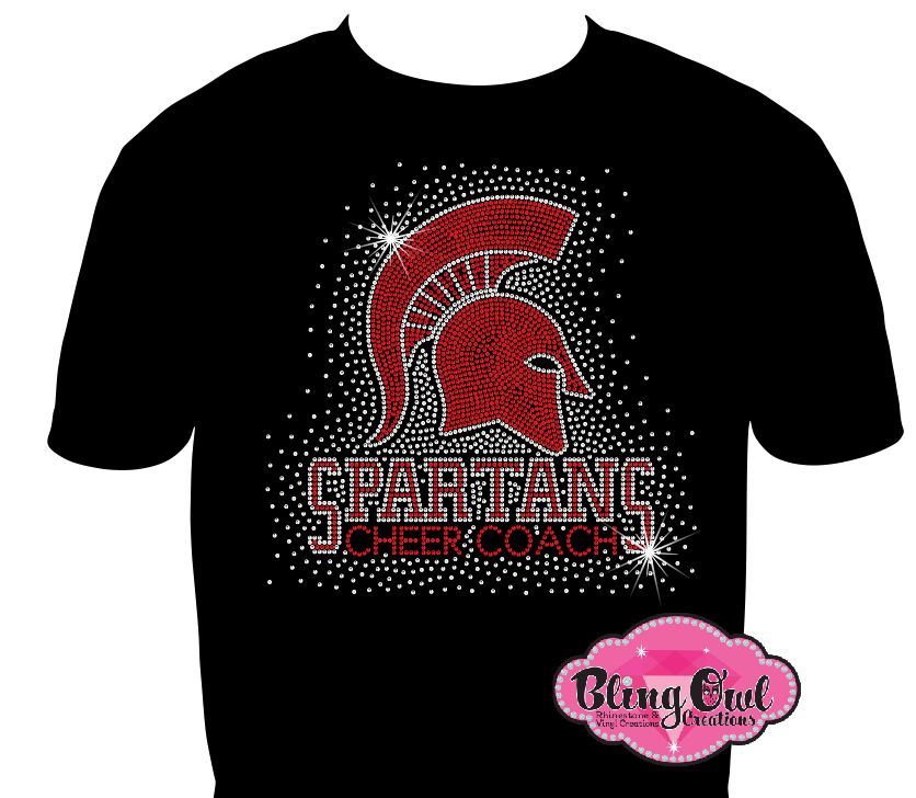 spartans cheer coach spartans mascot cheerleader cheerleading school spirit logo_school spirit wear_school spirit mascot_cheer school_colors_apparel game_day_tshirt pep_rally_outfit pep_club shirts rhinestones sparkles bling