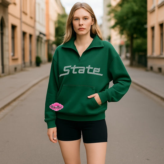 MSU State Green 1/4 zip Sweatshirt with Front Pocket