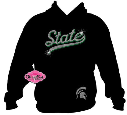 MSU State Swoosh with Spartan Helmet Rhinestone Sweatshirt