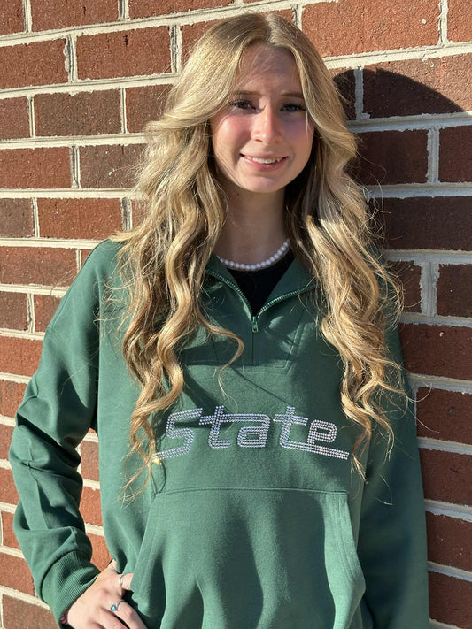 MSU State Green 1/4 zip Sweatshirt with Front Pocket