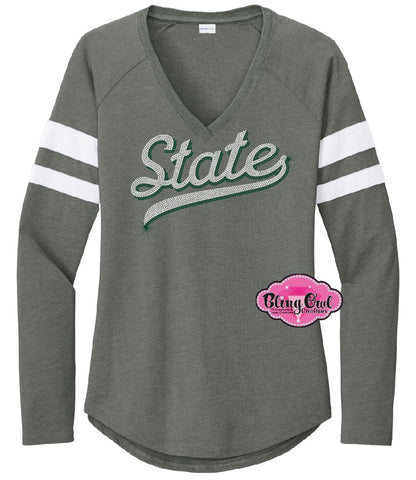 MSU State Swoosh Game Day Vneck Long Sleeve