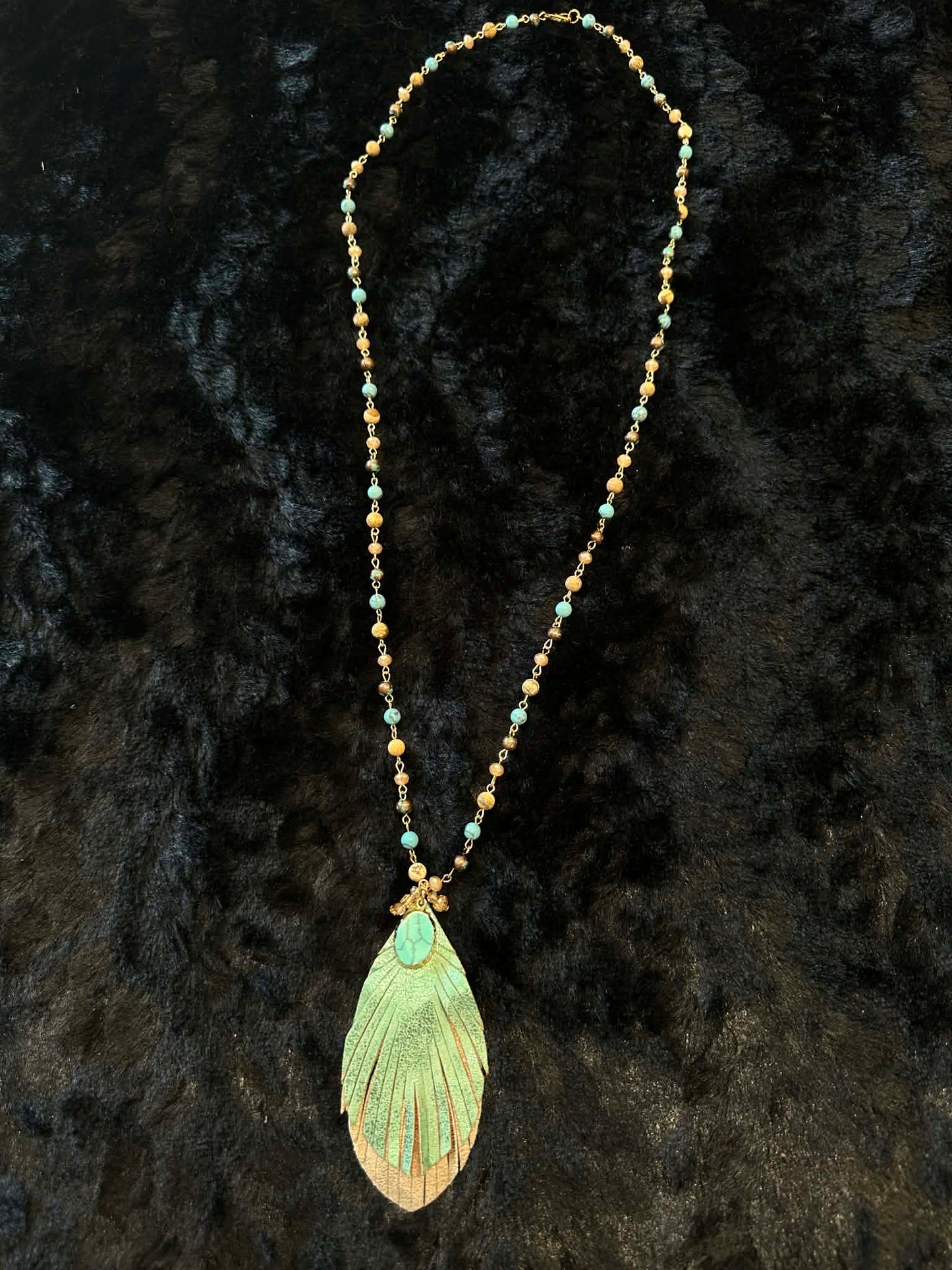 Teal Feather Vegan Leather Necklace