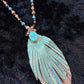 Teal Feather Vegan Leather Necklace