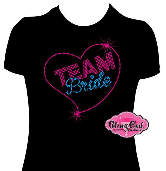 team bride bridal_tribe rhinestone_ladies_bling_tees sparkle bachelorette_party_outfit bridal_shower_tshirt bling_babes chic_and_casual