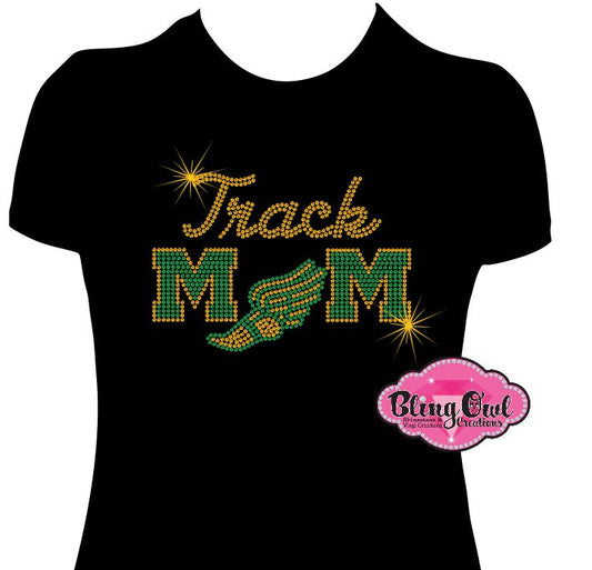 track_mom design shirt glam_vibes_outfit rhinestones sparkle bling school spirit wear sports mom cheerleader