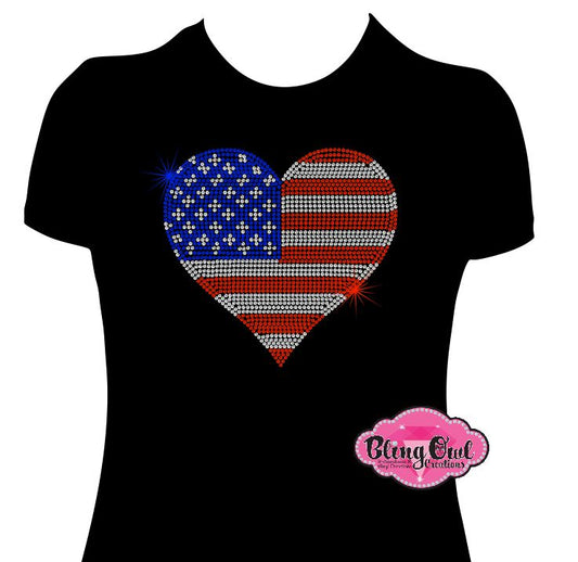 heart usa flag country pride america elections vote politics shirt rhinestones sparkle bling