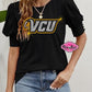 VCU Rhinestone Arch Poof Button Sleeve Blouse