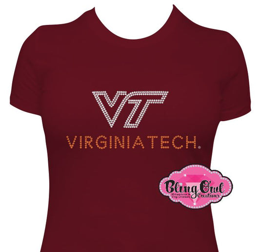 VT Virginia Tech line Logo Scoop Neck Fitted Tee Shirt