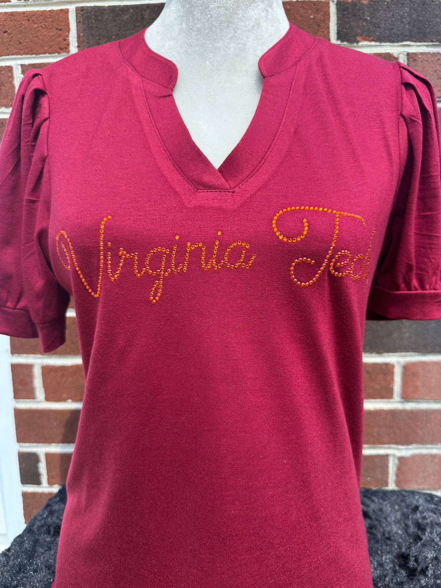 VT Virginia Tech Script Burgundy Vneck Dress Blouse