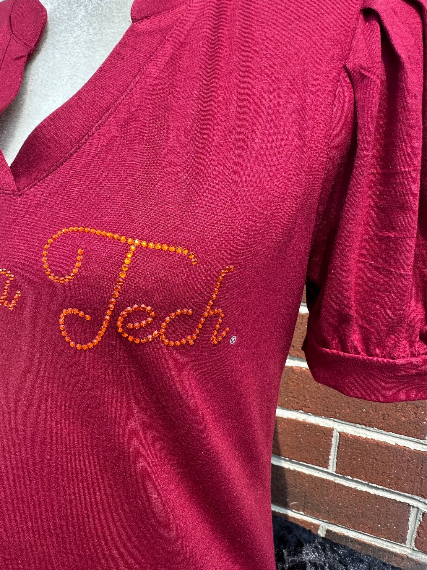 VT Virginia Tech Script Burgundy Vneck Dress Blouse