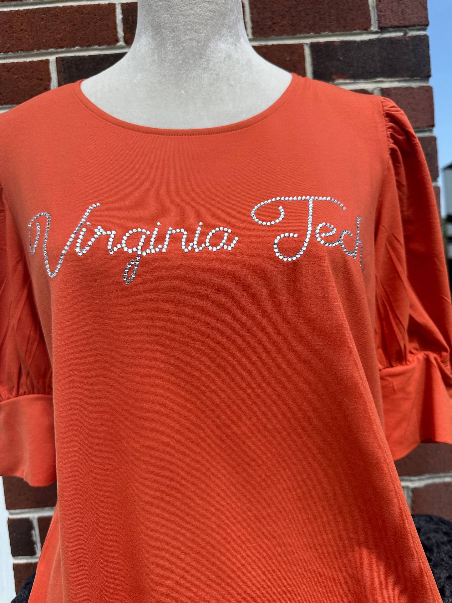 VT Virginia Tech Bling Puff Sleeve Blouse – Orange Top