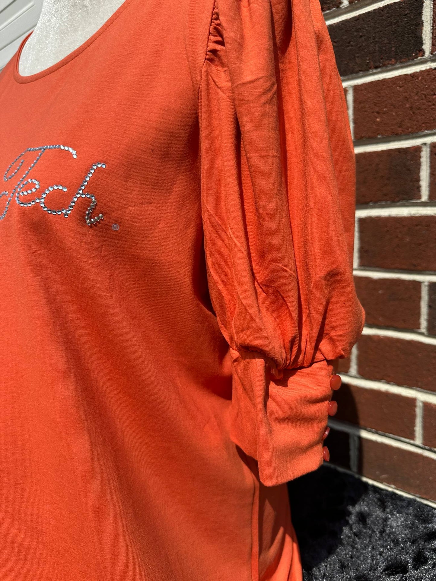 VT Virginia Tech Bling Puff Sleeve Blouse – Orange Top