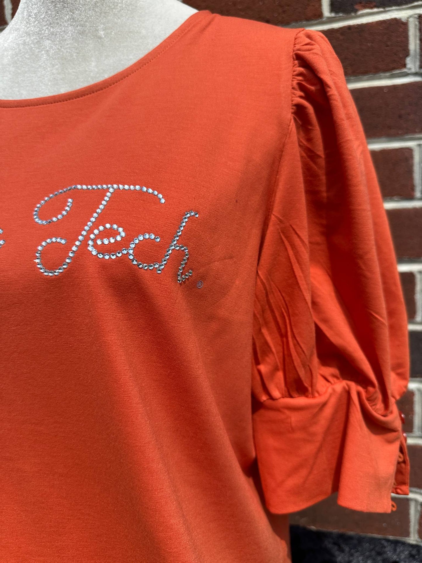 VT Virginia Tech Bling Puff Sleeve Blouse – Orange Top