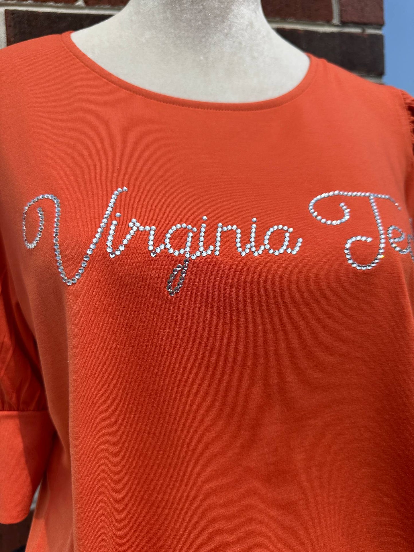 VT Virginia Tech Bling Puff Sleeve Blouse – Orange Top