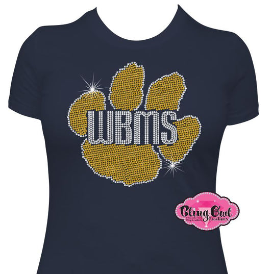 western_branch paw outline face school logo spirit_wear rhinestones sparkle bling