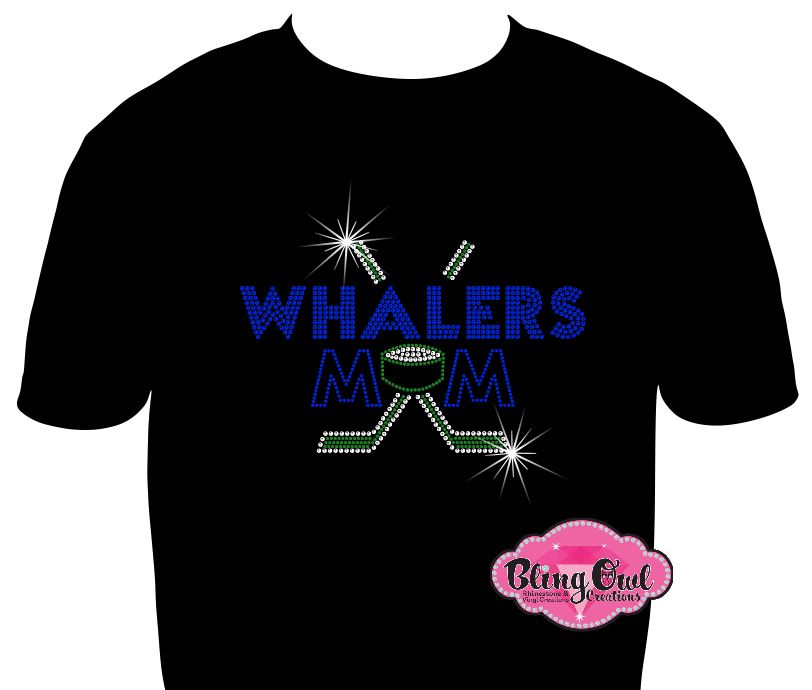whalers team spirit wear hockey mom tshirt bedazzled hockey sticks puck rhinestones sparkle