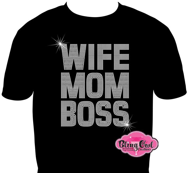 wife mom boss rhinestone tee boss babe small business owner  rhinestone tee sparkle bling