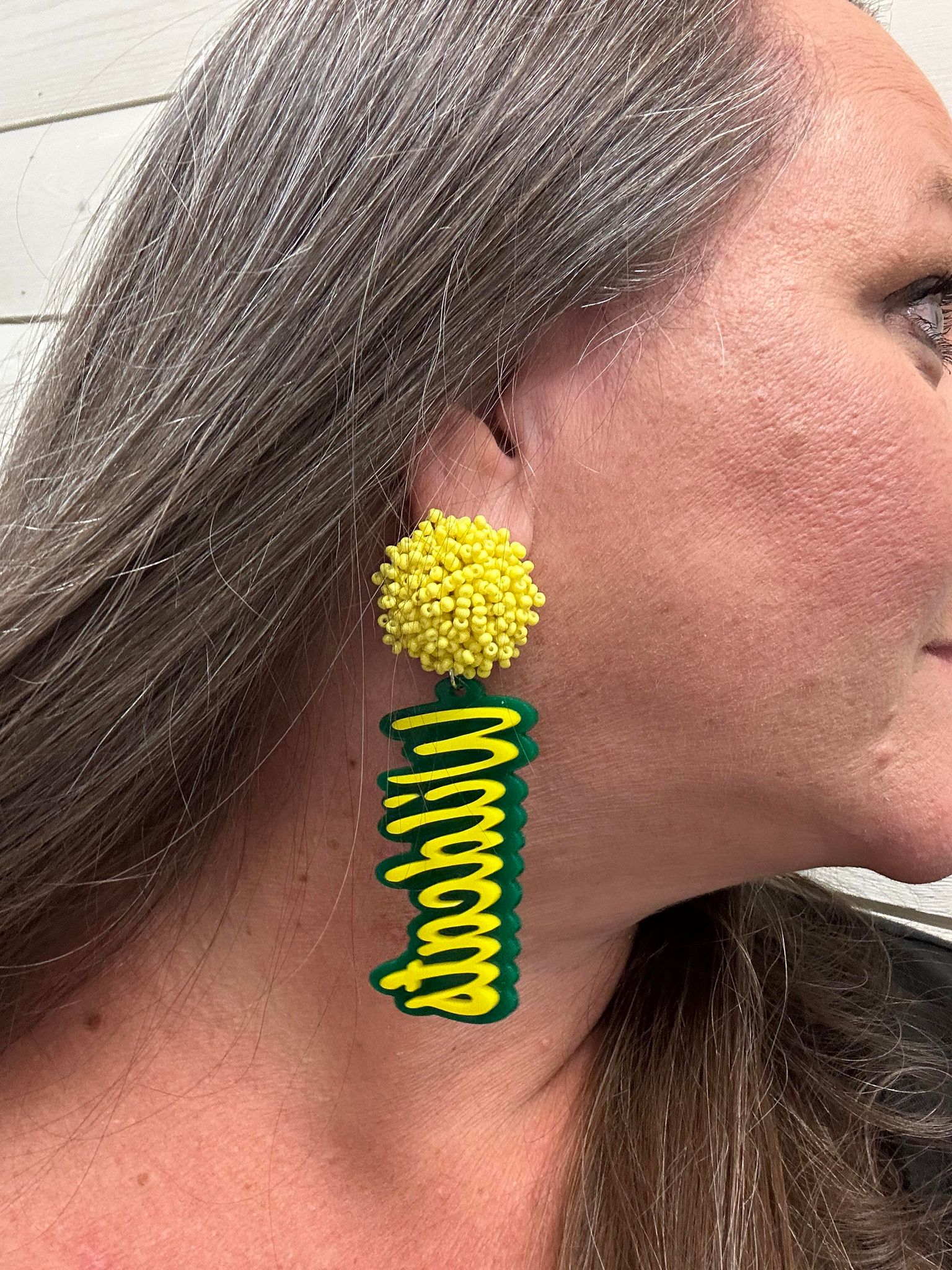 wildcats acrylic earrings pom pom toppers mascot school spirit wear