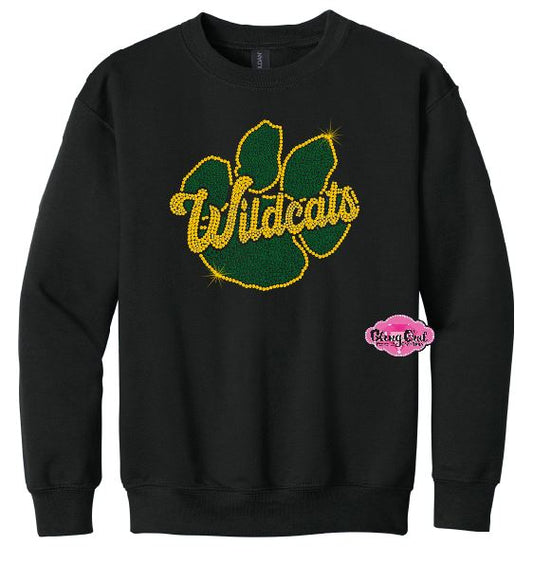 GB Wildcats Paw Rhinestone Youth Crewneck