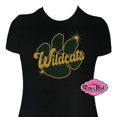 GB Wildcats Paw Rhinestone Womens Fitted T-Shirt Short Sleeve