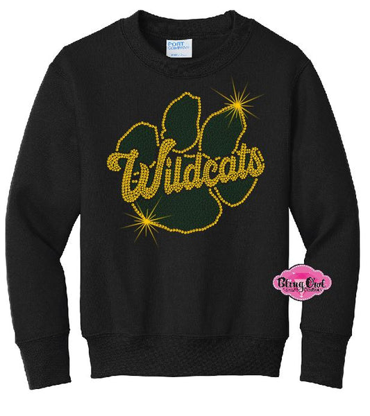 GB Wildcats Paw Rhinestone Youth Crewneck