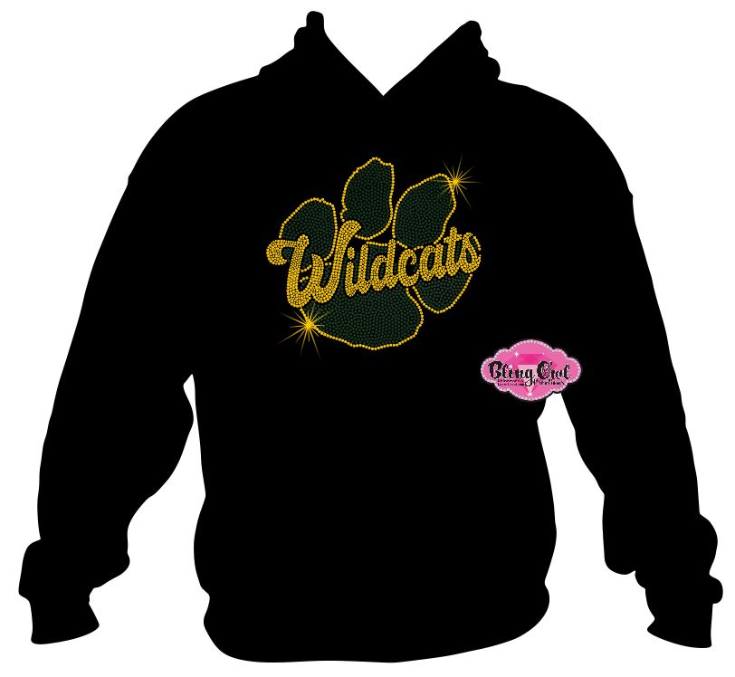 GB Wildcats Paw Rhinestone Hoodie Adult Unisex