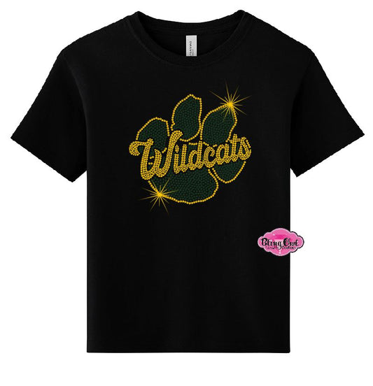 GB Wildcats Paw Rhinestone Youth T-Shirt Short Sleeve