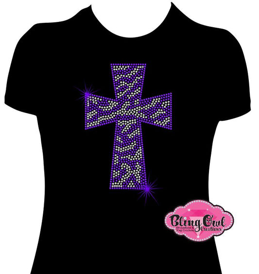 zebra cross faith fitted shirt christian clothing tshirt faith based rhinestones sparkle bling