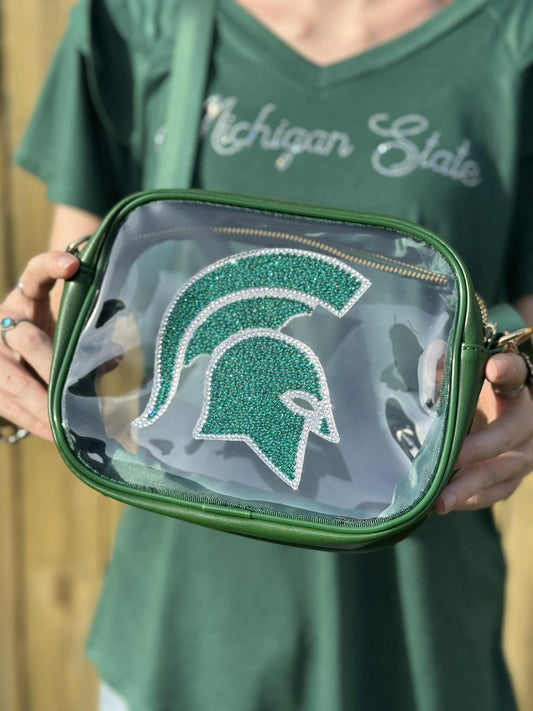 MSU Clear Crossbody Purse with Bling Decal and Adjustable Strap