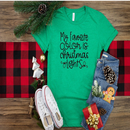 my_favorite_color_christmas_lights specialty tee holiday shirt christmas tshirt casual wear
