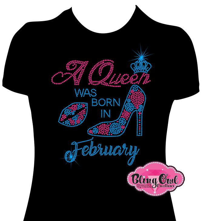 queen_was_born_february birthday_month crown_lips_stilleto design rhinestones sparkle bling transfer