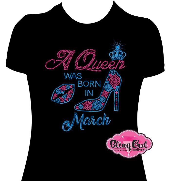 queen_was_born_march birthday_month crown_lips_stilleto design rhinestones sparkle bling
